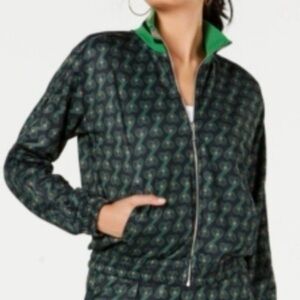Juicy Couture Black Label Track Jacket Women’s Size XS Black Green Hearts AOP